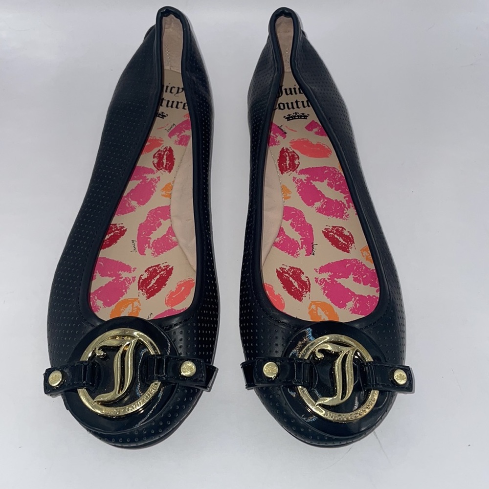 Juicy Couture Faux Leather Flats with Gold J Design - Size 6.5